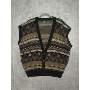 Vintage 90s Design Crew Knit Sweater Vest Men’s 2LT Geometric Aztec Pattern Retr